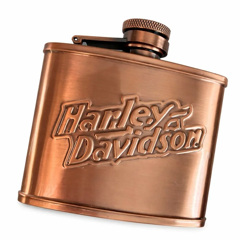 Harley Davidson Copper Hip Flask Embossed Logo Stainless Steel Biker Barware